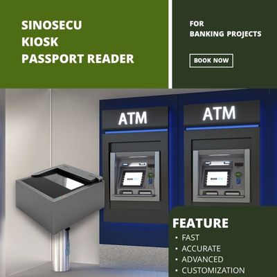 2 δευτερόλεπτα Ταχύτητα σάρωσης USB 2.0 Διασύνδεση SINOCECU Κιόσκου Σκάναρ διαβατηρίων OCR MRZ Reader